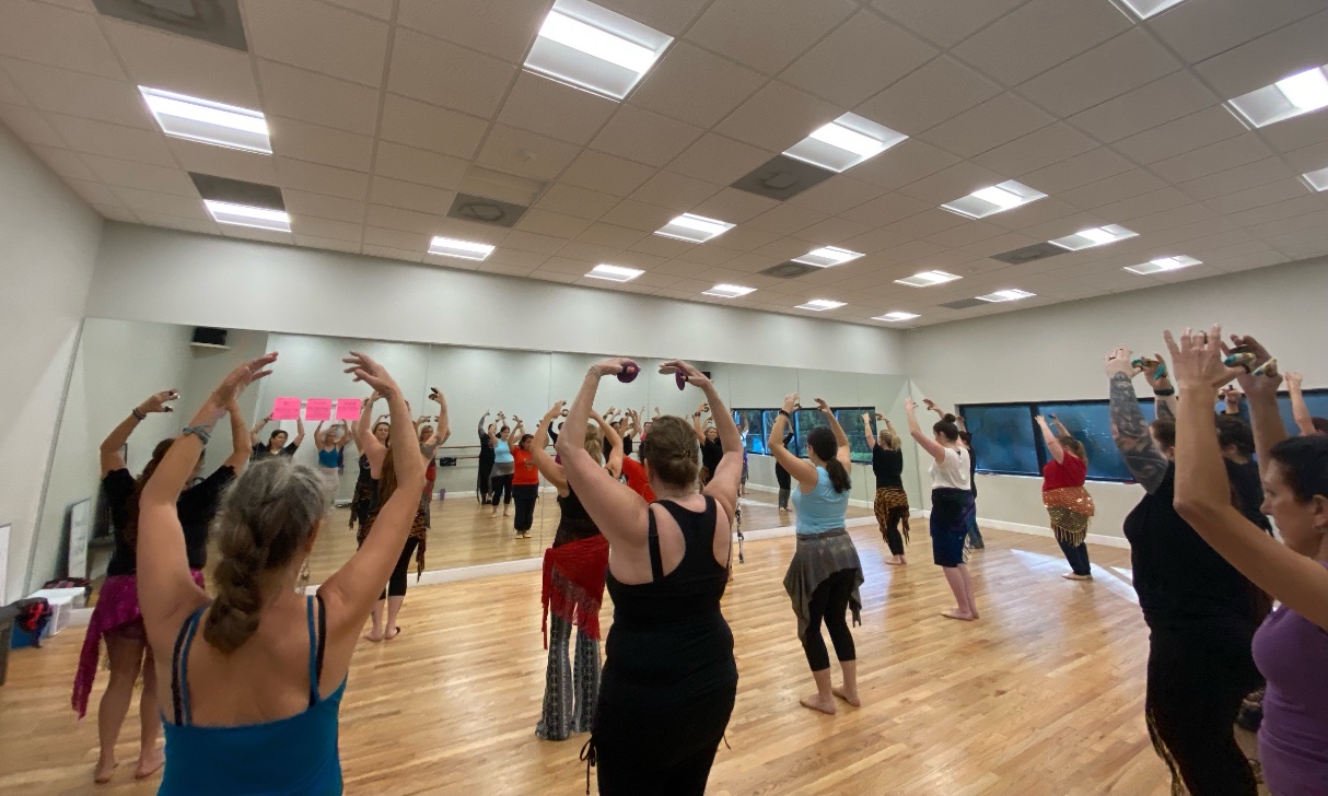 A large group of dancers after a Melbourne Belly Dancing workshop